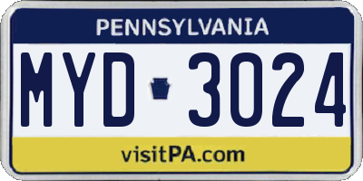 PA license plate MYD3024