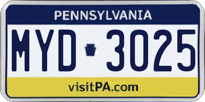PA license plate MYD3025