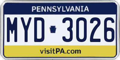 PA license plate MYD3026