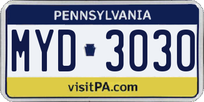 PA license plate MYD3030