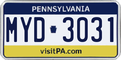 PA license plate MYD3031