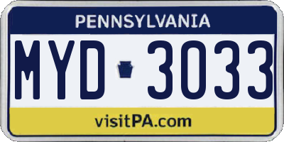 PA license plate MYD3033