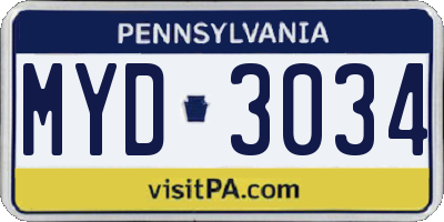 PA license plate MYD3034
