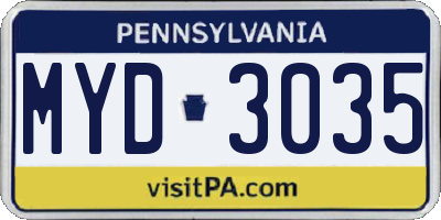 PA license plate MYD3035