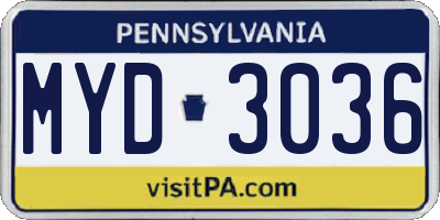 PA license plate MYD3036