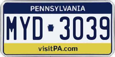PA license plate MYD3039