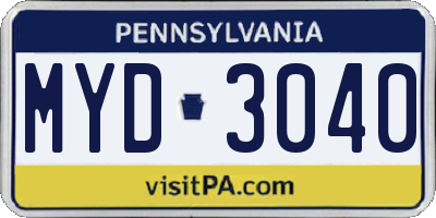 PA license plate MYD3040