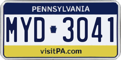 PA license plate MYD3041