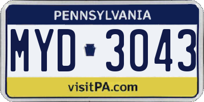 PA license plate MYD3043