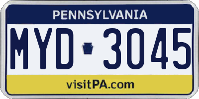 PA license plate MYD3045