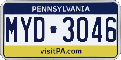 PA license plate MYD3046