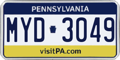 PA license plate MYD3049