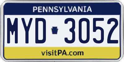 PA license plate MYD3052