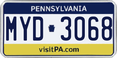 PA license plate MYD3068