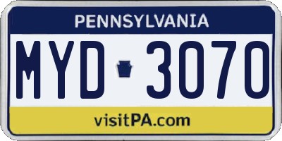 PA license plate MYD3070