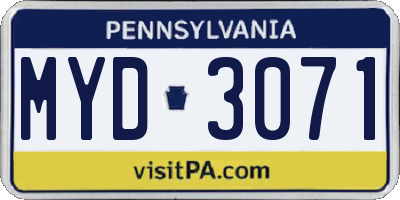 PA license plate MYD3071