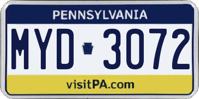 PA license plate MYD3072