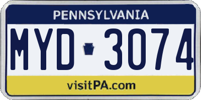 PA license plate MYD3074