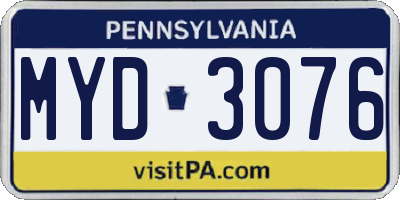 PA license plate MYD3076