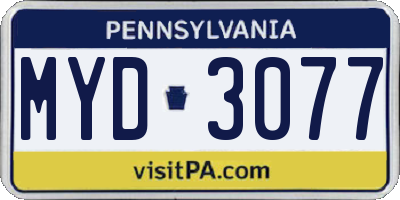 PA license plate MYD3077