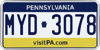 PA license plate MYD3078
