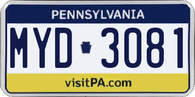 PA license plate MYD3081