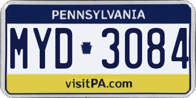 PA license plate MYD3084