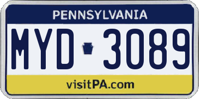 PA license plate MYD3089