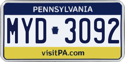PA license plate MYD3092