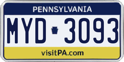 PA license plate MYD3093