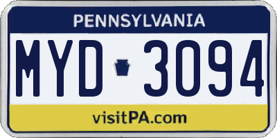 PA license plate MYD3094