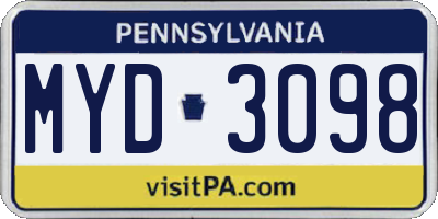 PA license plate MYD3098
