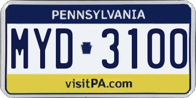 PA license plate MYD3100