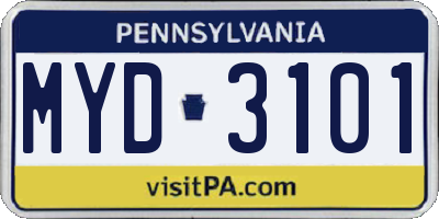 PA license plate MYD3101