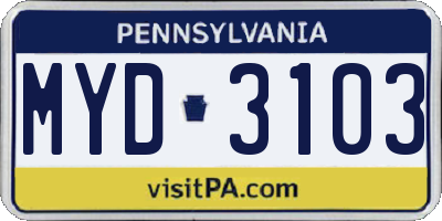PA license plate MYD3103