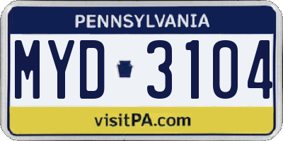 PA license plate MYD3104