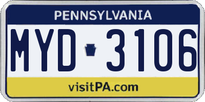 PA license plate MYD3106