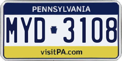 PA license plate MYD3108