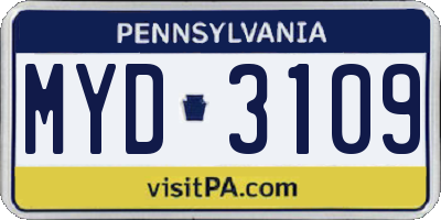 PA license plate MYD3109