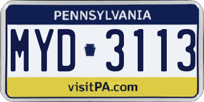 PA license plate MYD3113