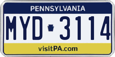 PA license plate MYD3114