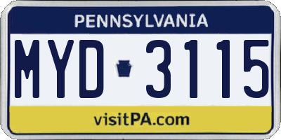 PA license plate MYD3115