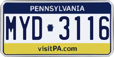PA license plate MYD3116