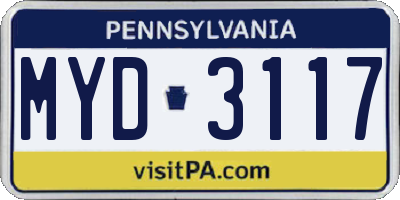PA license plate MYD3117