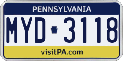 PA license plate MYD3118