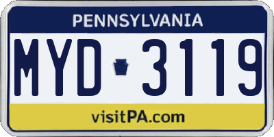 PA license plate MYD3119