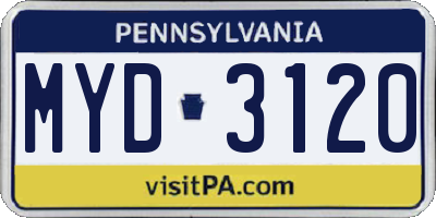 PA license plate MYD3120