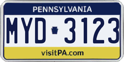 PA license plate MYD3123