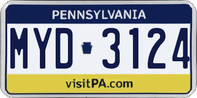 PA license plate MYD3124