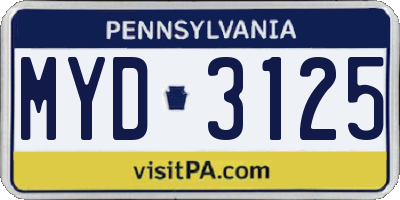PA license plate MYD3125